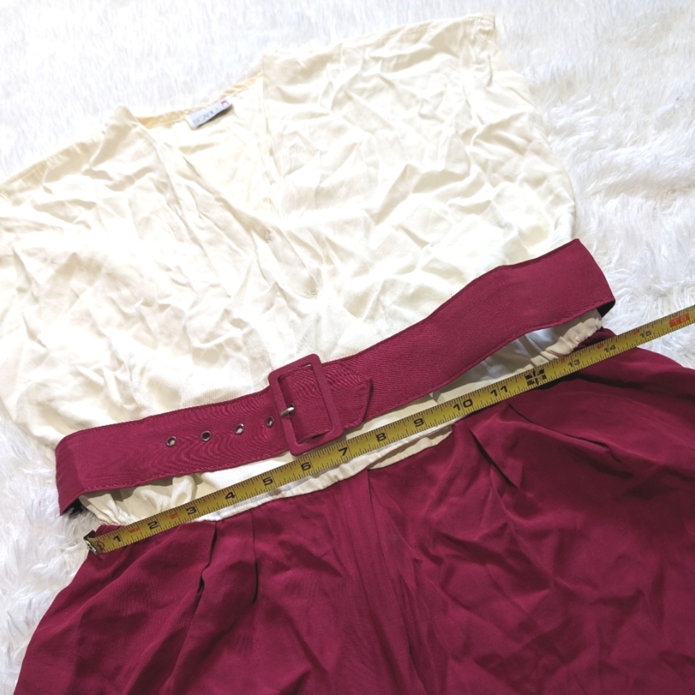 80s Vintage Scarlett Dark Pink & Cream Colorblock Belted Romper 13-14 - Picture 10 of 12